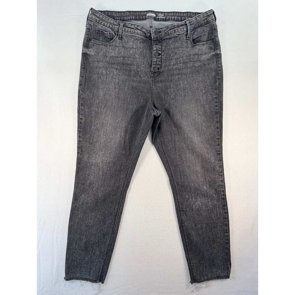 Old Navy Rockstar Super Skinny HighRise Jeans Black Acid Wash Button Fly Raw Hem